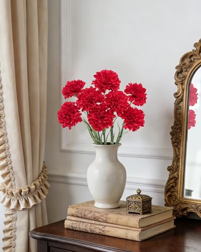 DuHouse 6pcs Artificial Carnation Flowers - Realistic Red Decor