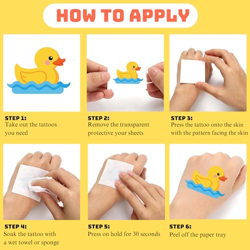 52 PCS Rubber Duck Temporary Tattoos - Kids Party Favors