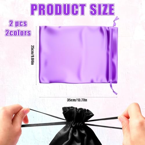 2-Pack Silk Satin Wig Bags - Black & Purple Travel Storage