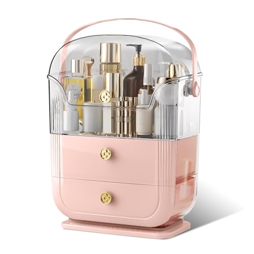 Funflow Makeup Organizer with Drawers and Lid - Pink Cosmetic Storage
