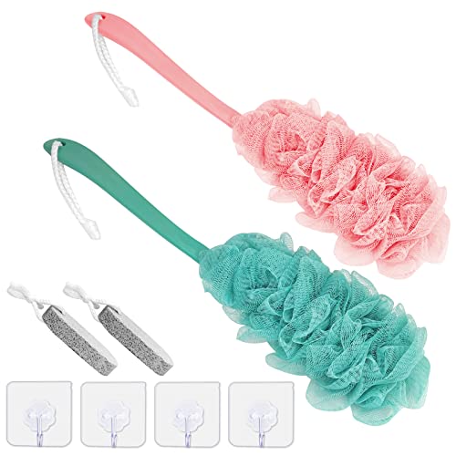 2-Pack Long-Handled Back Scrubber & Loofah Sponge with Pumice Stones