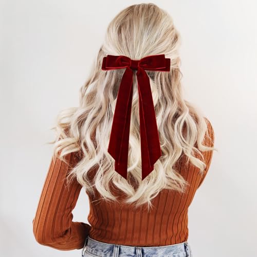 Aileam 2PCS Velvet Hair Bows with Clips - Wine Red & Green Accessories for Girls & Women