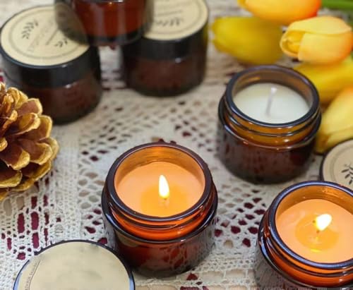 YORROR 2oz Amber Glass Cream Jar with Silver or Gold Lid - Travel-friendly, Refillable Cosmetic Container