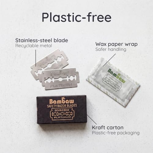 Bambaw Double Edge Safety Razor Blades 100 Pack - Platinum Stainless Steel Replacement Blades for Smooth, Precise Shave