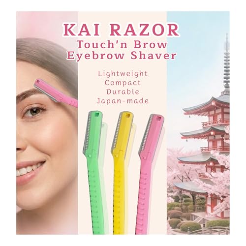 Kai Touch n Brow Eyebrow Razor for Women, 3 Count (Pack of 2), Facial Razor & Dermaplaning Tool with Safety Guard, Peach Fuzz Remover & Precision Brow Trimmer