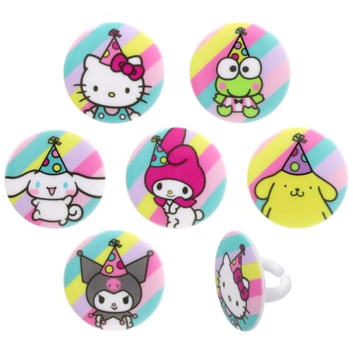 Hello Kitty Cupcake Rings - 24 Pack of Colorful Toppers