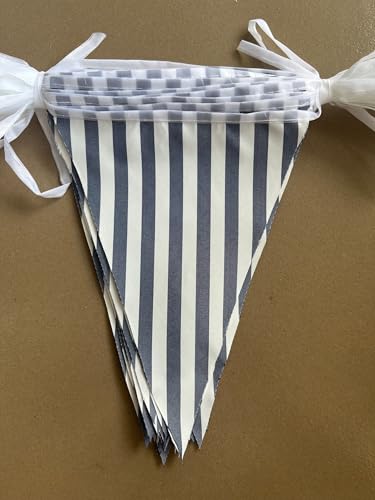 20m Dark Blue & White Striped Fabric Triangle Flags - Party Bunting