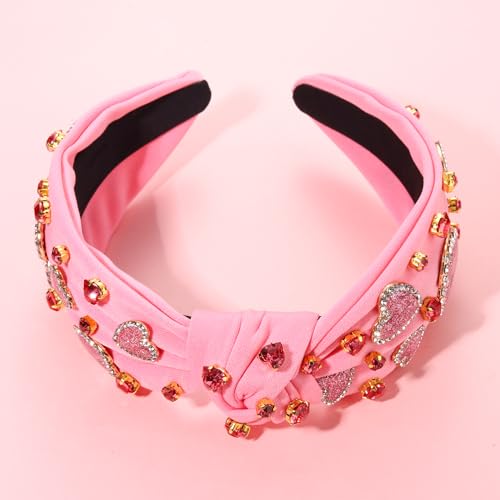 MOLOCH Pink Glitter Heart Knotted Headband - Beaded Rhinestone Hair Accessory