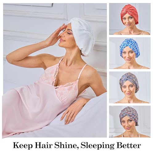 KAAHYNNO Adjustable Silk Satin Bonnet for Sleeping - Pure White
