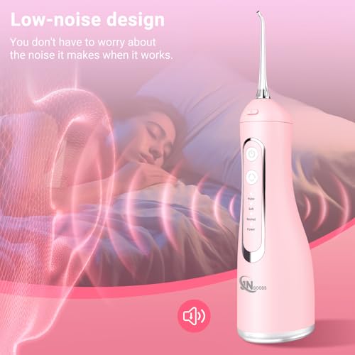 JNGOODS Cordless Water Flosser Oral Irrigator 300ml Pink, Rechargeable, 4 Modes Waterproof