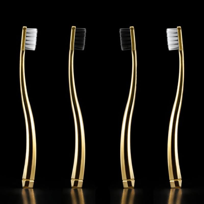 JoyMax Gold Edition Toothbrush Set - 4 Premium Soft Bristle Toothbrushes with Gold Handles