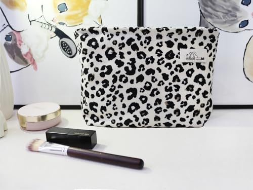 HAPPYHEIDI Large White Leopard Makeup Bag Set - 2 Travel Pouches