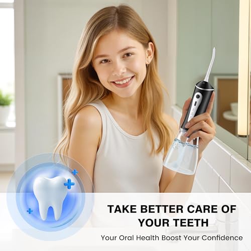 ZUAMEGU White Rechargeable Water Flosser for Teeth Cleaning, Portable, Quiet & IPX7 Waterproof