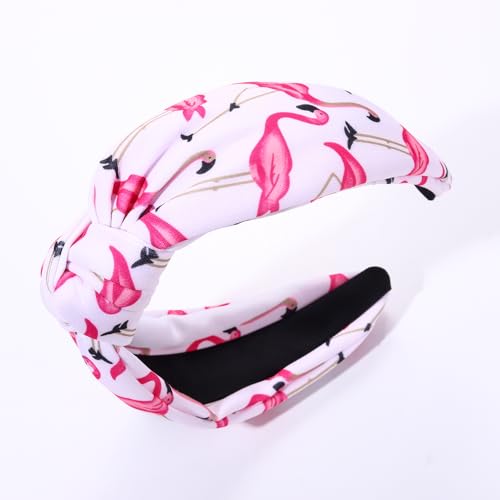 Hawaiian Flamingo Knotted Headband for Women - Boho Pink Hair Accessory