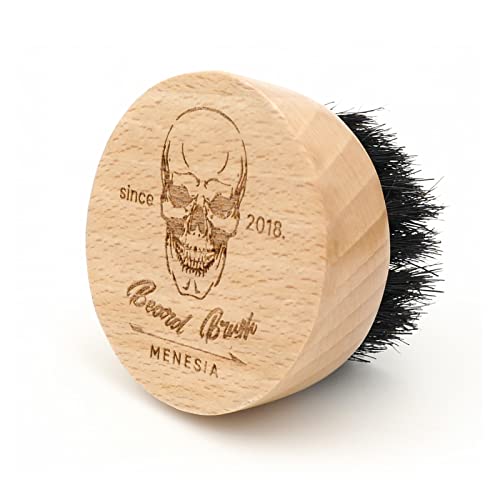 Beard Brush for Men - Small Round Boar Bristle Wooden Brush