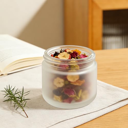 12 Pack Frosted Glass Cosmetic Jars with Wood Grain Lids - 1oz, 2oz, 4oz
