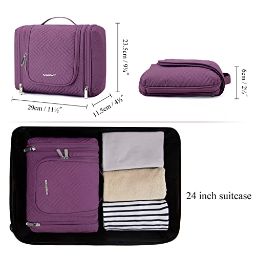 BAGSMART Medium Hanging Toiletry Bag for Women, Purple Travel Organizer with Hook