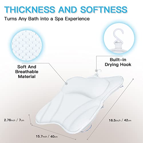 B BEAUTYBABY Deluxe Head Neck Shoulder Support Bath Pillow with 6 Suction Cups