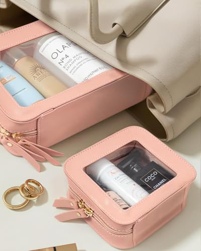 LETGO Pink Clear Makeup Bag Set - Waterproof Travel Cosmetic Bags (Standard + Mini)