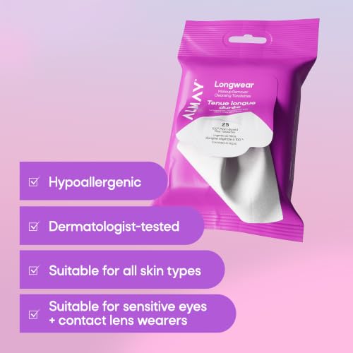 Almay Longwear Makeup Remover Wipes - Hypoallergenic & Fragrance-Free (Pack of 2)