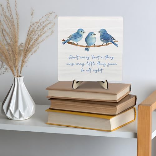 Inspirational Wooden Plaque - Every Little Thing Is Gonna Be Alright, 5.9"x5.9" Positive Desk Decor for Home Office