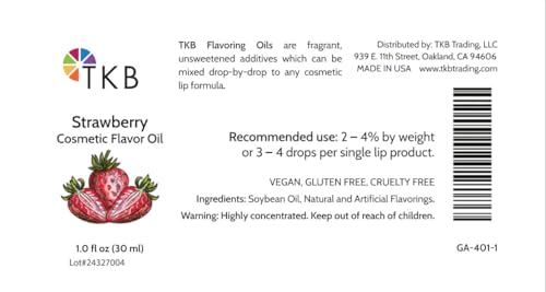 TKB Strawberry Flavor Oil for DIY Cosmetics & Lip Care - 1oz