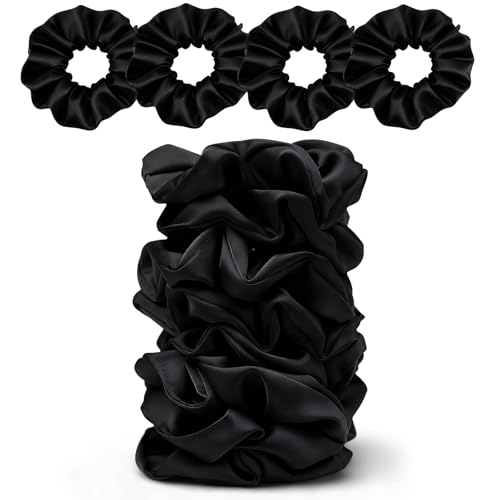 8-Pack Black Satin Scrunchies for Women – No-Crease Hair Ties