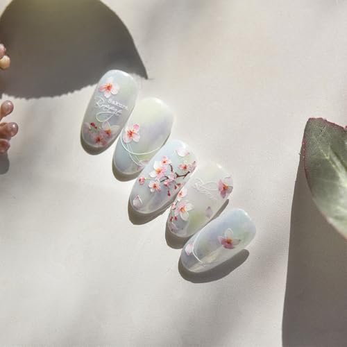5D Cherry Blossom Nail Art Stickers - Pink Floral Decals for DIY Manicure