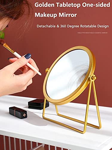 Schonee Golden Tabletop Makeup Mirror, 360° Rotating Round Vanity Mirror