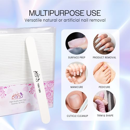 PANA Professional White Round Emery Board Nail Files 100/180 Grit Pack of 50