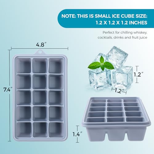BPA-Free Silicone Ice Cube Trays with Lids - 3-Pack (15 Cavity)