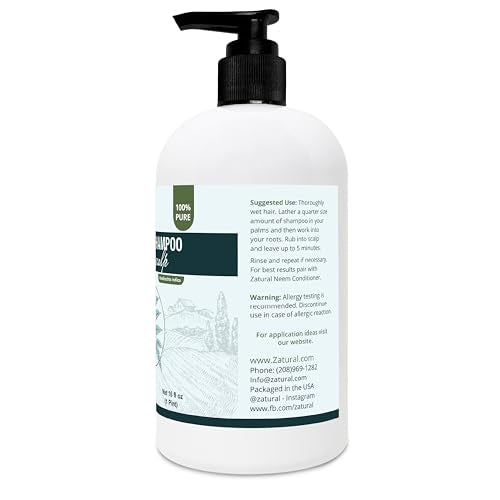 Zatural Neem Shampoo - 16 Fl Oz Gentle Botanical Hair & Scalp Cleanser