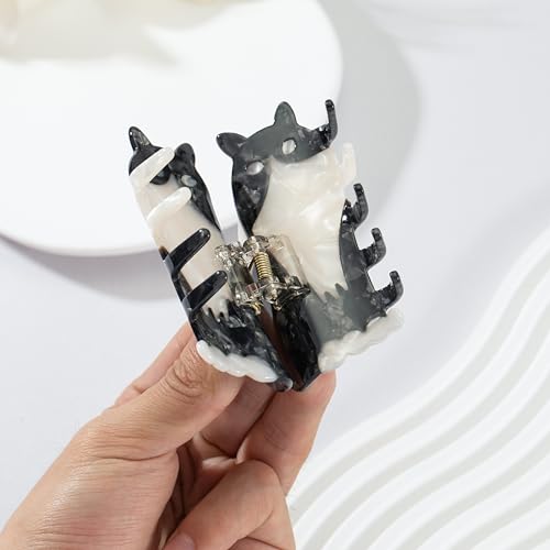 Mixcbe Black & White Cat Hair Claw Clip 3.54 Inch Strong Grip Hair Accessory for Women
