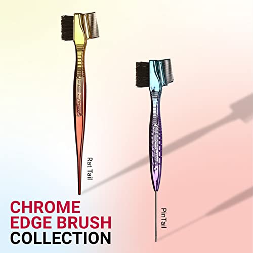 RED by Kiss Chrome Edge Brush 3-in-1 Boar Bristle Comb for Edges, Baby Hairs & Brows – Pin Tail