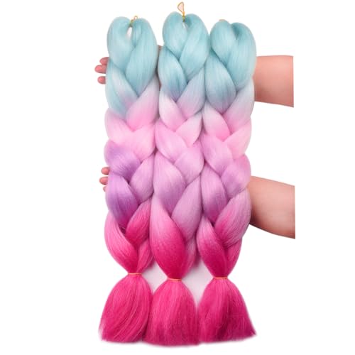 BACANA 24 Inch Multi-Color Gradient Ombre Braiding Hair Extensions for Kids & Adults