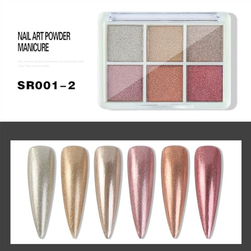 Puyokinm Style-2 Chrome Nail Powder Set 6-Color Holographic Mirror Glitter for Manicure
