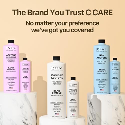 C CARE 100% Pure Acetone Nail Polish Remover 16 Fl oz - Professional-Grade, Fast-Acting