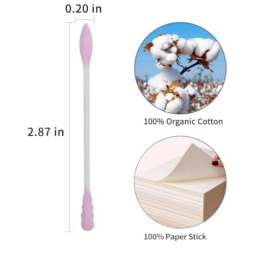 HOMEFOX Pink Organic Cotton Swabs - 200 Count Spiral Tips
