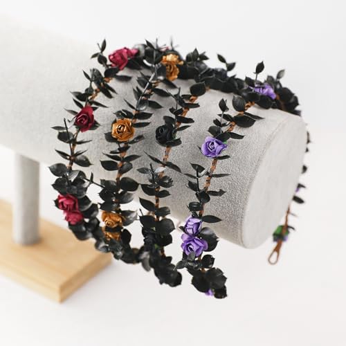 Black Rose Flower Crown for Women - Handmade Renaissance Headband