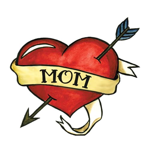 Mom Heart Temporary Tattoos - 48 Pack, Skin-Safe, Pre-Cut
