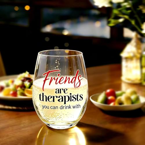 Funny Stemless Wine Glass for Friends - 15oz Gift for Women
