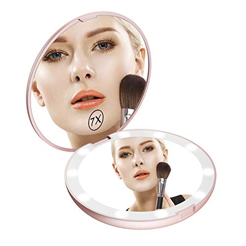 Benbilry 5" Lighted Travel Makeup Mirror - Dual Sided 1x/7x Magnification