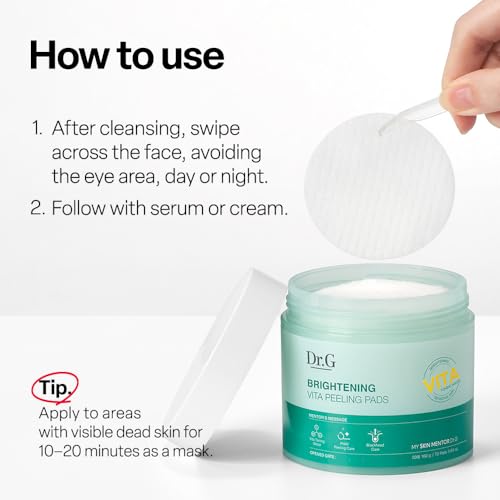 Dr. G Brightening Vita Peeling Pads - 70 Count Exfoliating Face Pads for Skin Brightening and Blackhead Removal