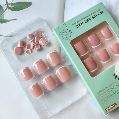 24 Pcs White French Tip Press On Toenails - Short Square Acrylic