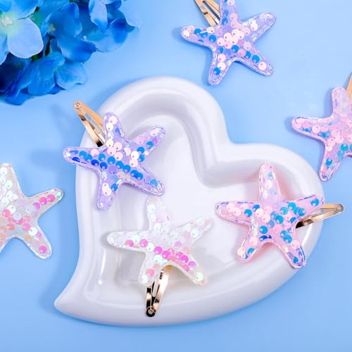 Amabro Glitter Starfish Hair Clips Set - 6 Pcs for Women & Girls