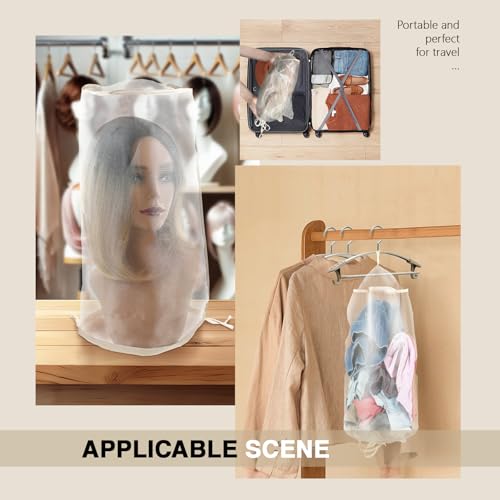 2PCS Light Golden Mesh Wig Storage Bags with Drawstring - Dust-Free & Travel-Friendly