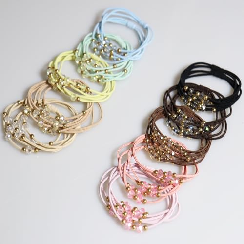 20pcs Colorful & Brown Small Gold Bead Hair Ties for Women