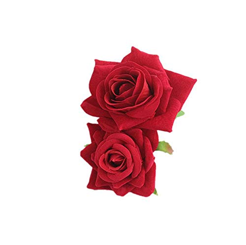 Red Rose Hair Clip for Women & Girls - Floral Hair Accessories Comb for Weddings & Parties