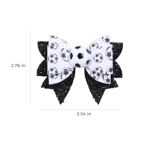 Soccer Cheer Bow Hair Clip for Women Girls Mom - Glitter Black & White Sporty Hair Accessory - Variation of Soccer Bow
