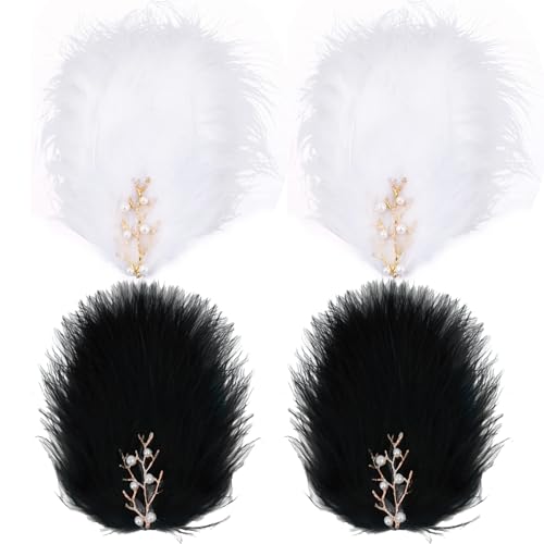 Feather & Pearl Hair Clips Set for Women & Girls - Elegant 4-Piece Fascinator Accessories